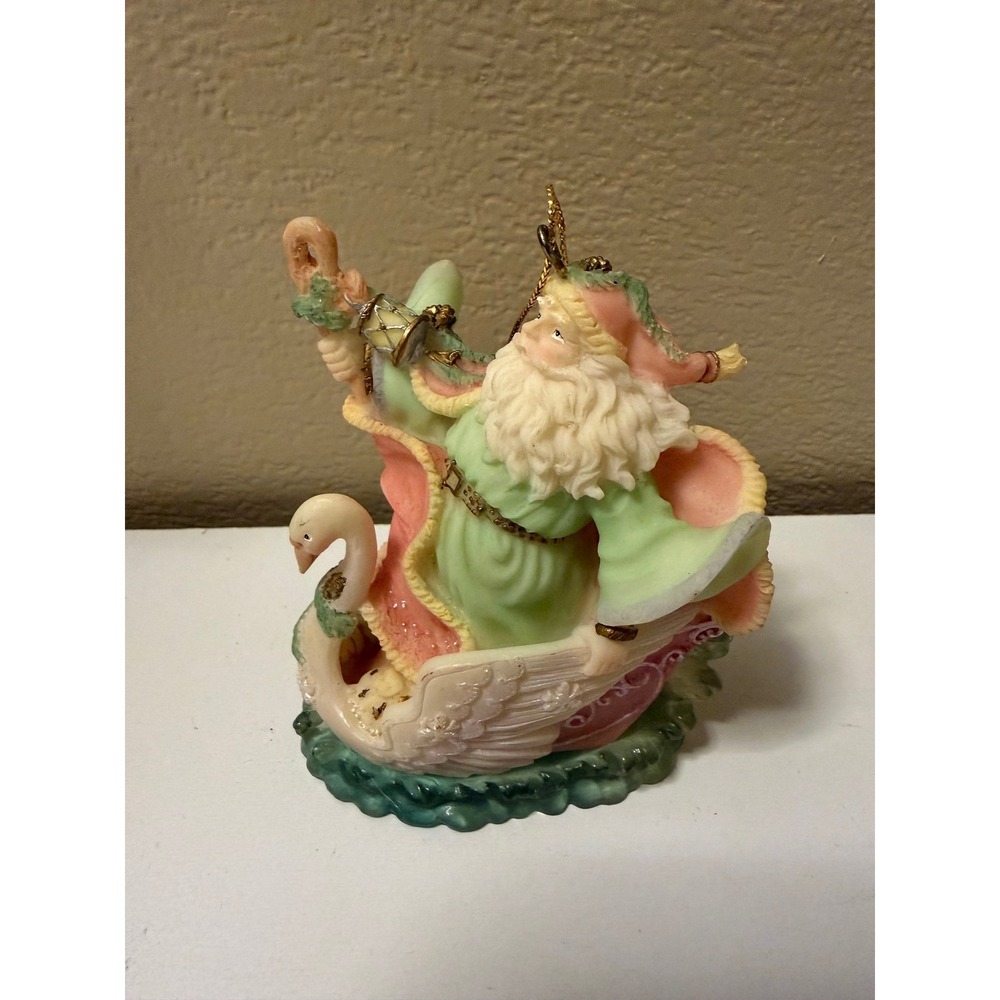 CKG Vintage Santa in Swan Sleigh Christmas Ornament PastelResin Father Christmas
